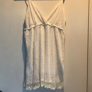 White Eyelet Lace Slip Dress with Lace Detail.